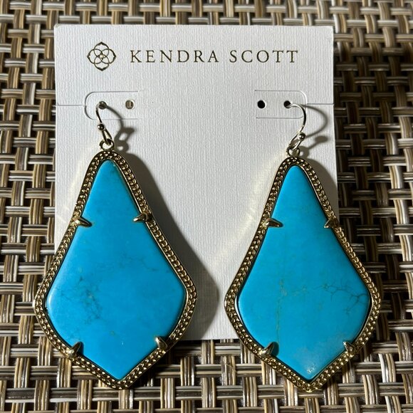 KENDRA SCOTT Retired Alexandra Statement Earrings Turquoise & Gold - Picture 5 of 8